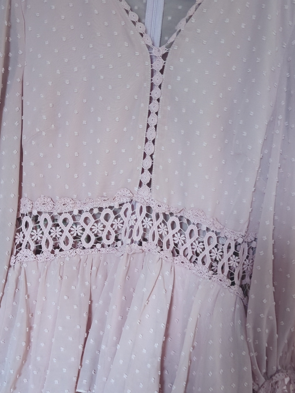 SHEIN Women's Pink Tiered Lace-Waist Long Dress With Long Sleeves - Picture 2 of 9